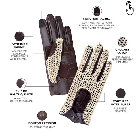 Glove Story - Gants cuir vélo/trottinette touche tactile Cork