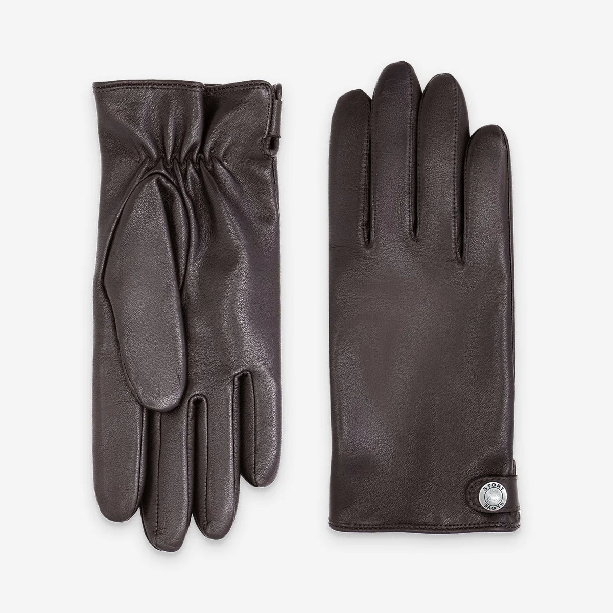 Glove Story - Gants cuir homme trois baguettes brun doublé soie