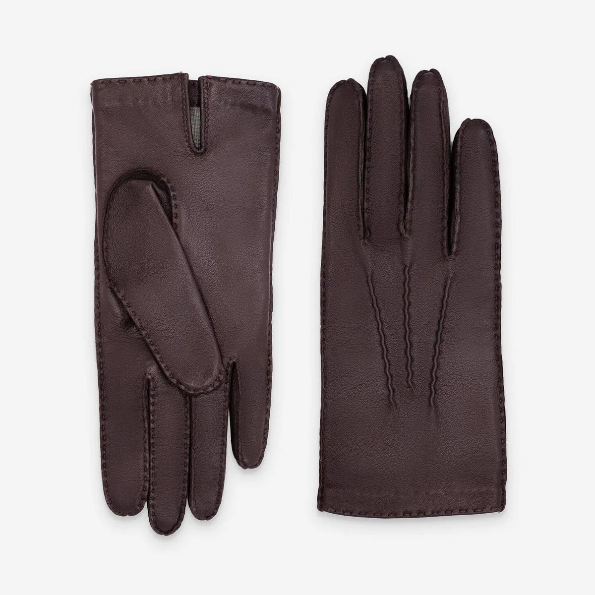 Glove Story - Gants cuir femme moka trois baguettes doublé soie