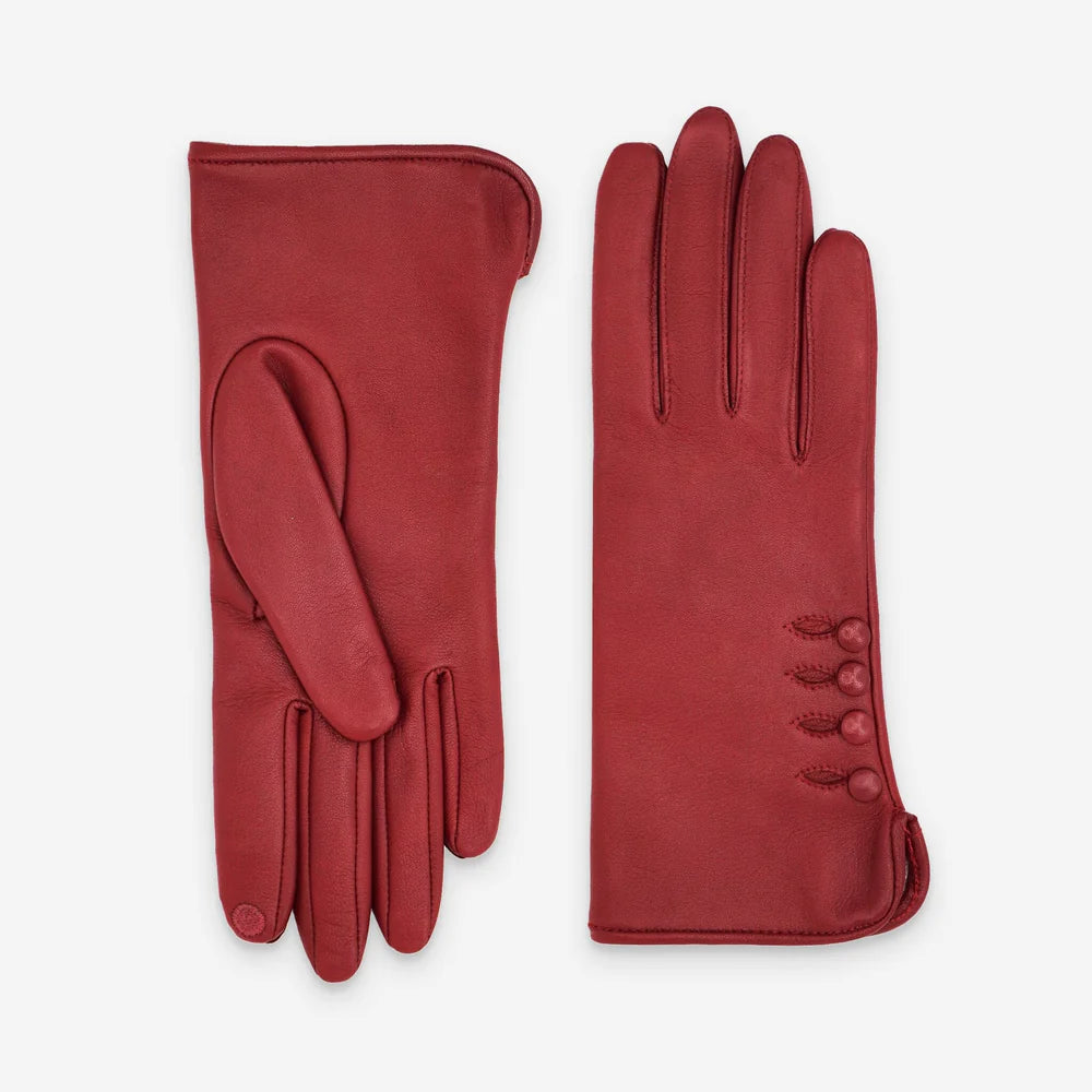 Glove Story - Gants femme cuir rouge avec bouton rouge