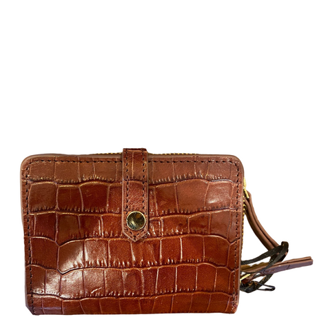 Porte-monnaie / porte-cartes en cuir effet croco couleur marron cognac Petite Mendigote