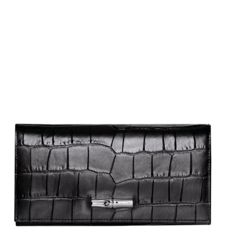 LONGCHAMP - Roseau - portefeuille - Croco noir BAGADIE PARIS