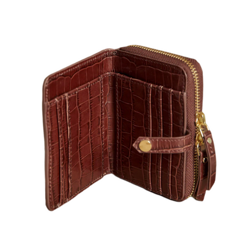 Porte-monnaie / porte-cartes en cuir effet croco couleur marron cognac Petite Mendigote