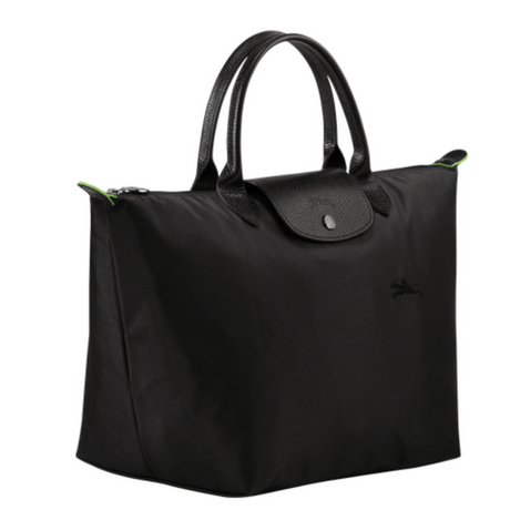 Sac porté main en toile et cuir LONGCHAMP gamme Le Pliage Green couleur noir 