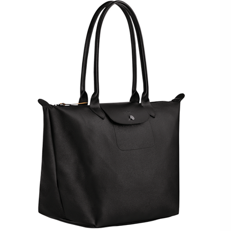 Sac cabas porté épaule à rabat en toile enduite LONGCHAMP gamme Le Pliage City couleur noir