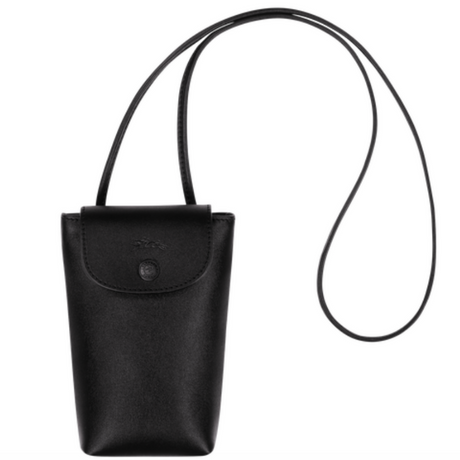 Sac pour téléphone avec cordon en cuir LONGCHAMP gamme Le Pliage Xtra couleur noir