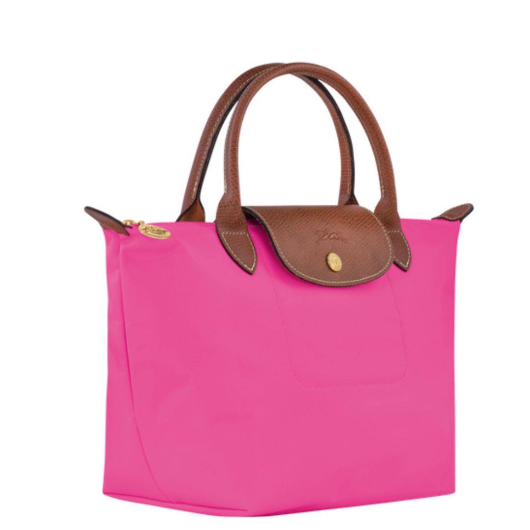 Petit sac à main en toile et cuir LONGCHAMP gamme Le Pliage Original couleur rose candy