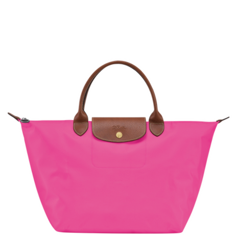 Sac à main en toile et cuir LONGCHAMP gamme Le Pliage Original couleur rose candy