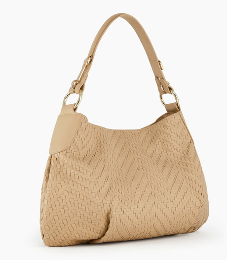 Sac hobo porté épaule en cuir tressé Le Tanneur gamme Vicky couleur sable