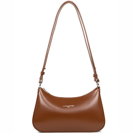 Sac porté épaule Lancaster en cuir lisse couleur marron camel gamme Suave Ace