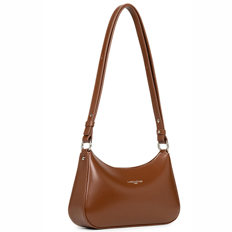 Sac porté épaule Lancaster en cuir lisse couleur marron camel gamme Suave Ace