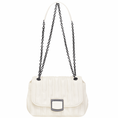 Sac bandoulière chaîne en cuir blanc LONGCHAMP gamme Brioche