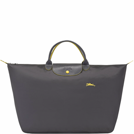 Sac de voyage en toile et cuir LONGCHAMP gamme Le Pliage Club couleur gris fusil