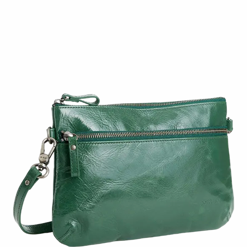 Pochette en cuir glacé avec bandoulière amovible Vicky NAT & NIN couleur vert cèdre