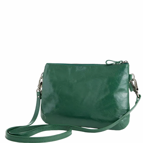 Pochette en cuir glacé avec bandoulière amovible Vicky NAT & NIN couleur vert cèdre