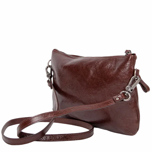 Pochette en cuir glacé avec bandoulière amovible Vicky NAT & NIN couleur marron châtaigne