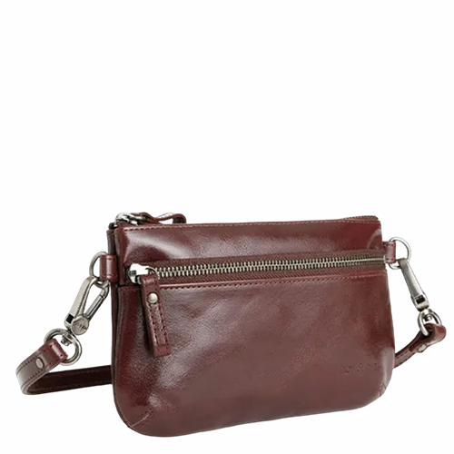 Pochette bandoulière Vicky 2 marron châtaigne en cuir glacé Nat & Nin 