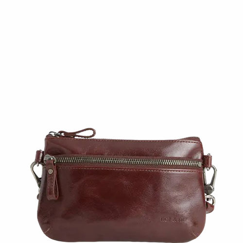 Pochette bandoulière Vicky 2 marron châtaigne en cuir glacé Nat & Nin 