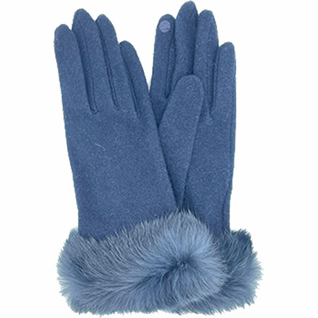 VINCENT PRADIER Gants tactiles avec fourrure - Navy BAGADIE PARIS