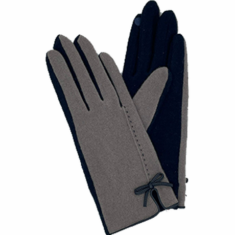 VINCENT PRADIER Gants tactile bicolore avec un noeud - Taupe / Marine BAGADIE PARIS