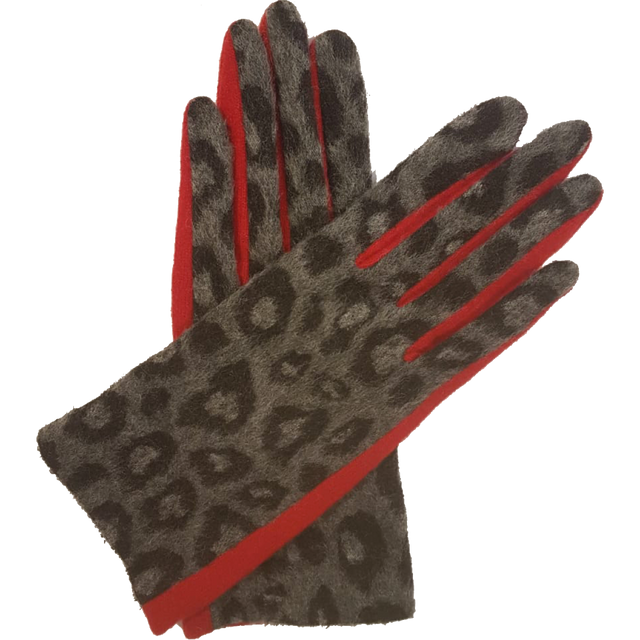 VINCENT PRADIER Gants avec motif animal - Rouge / Léopard Gris BAGADIE PARIS